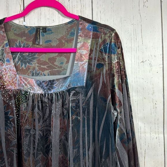 Susan Lawrence Woman Velvet Burnout Floral Top 1X Romantic Boho Evening Blouse - Picture 4 of 14